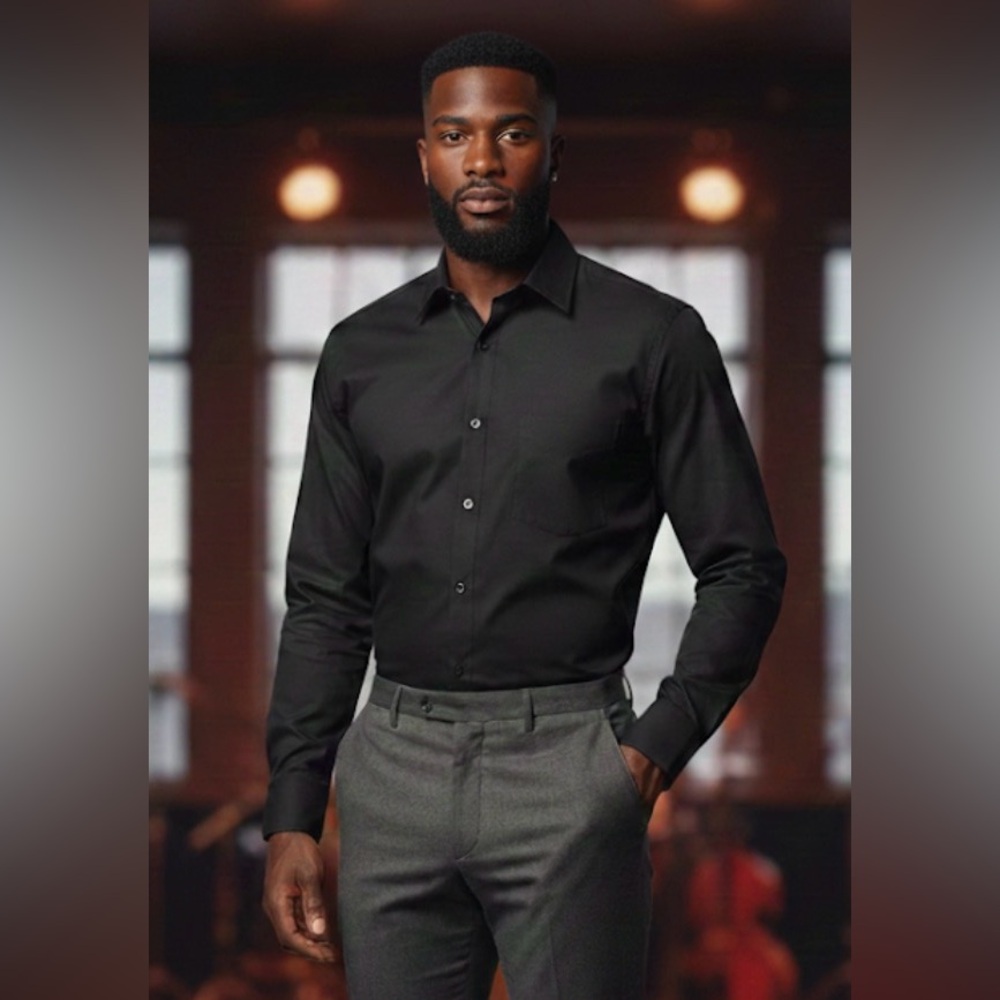 Cigliano Collezione Italy - Mens Classic Black Long Sleeve Dress Shirt